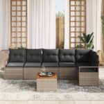 vidaXL 7-dielna súprava záhradných pohoviek s vankúšmi Sivá Poly Ratan Akácia – Obrázok 3