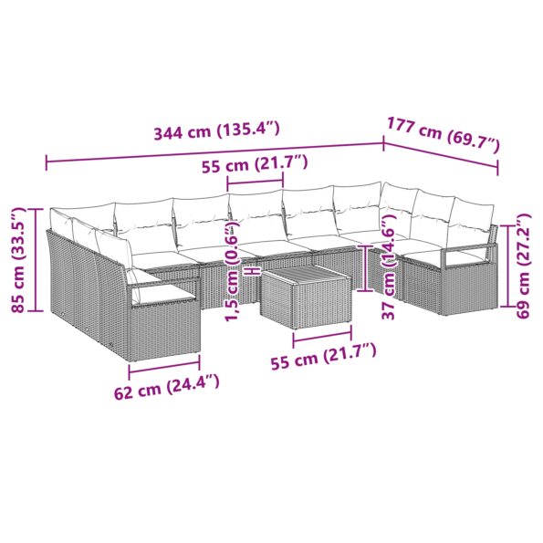 3356424_13.jpg vidaXL 11-dielna súprava záhradného gauča s vankúšmi sivá poly ratan akácia – Obrázok 13