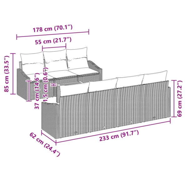 vidaXL Sada 8 kusov záhradného gauča s vankúšmi čierny polyratan akáciový – Obrázok 11