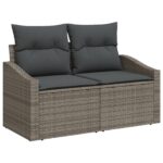 vidaXL 9-dielny záhradný gaučový set s vankúšmi sivý poly ratan akácia – Obrázok 4