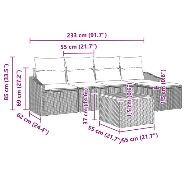 vidaXL 6-dielna záhradná súprava s vankúšmi - čierny poly ratan, akácie – Obrázok 13
