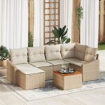 vidaXL 7-dielna záhradná súprava so vankúšmi Béžová Poly ratan Akácia