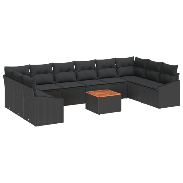 3356553_2.jpg vidaXL Záhradná pohovka set s 11 kusmi a vankúšmi čierny poly ratan akácia – Obrázok 2