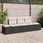 vidaXL 3-dielna záhradná pohovka s vankúšmi Čierna Polyratan Akácia