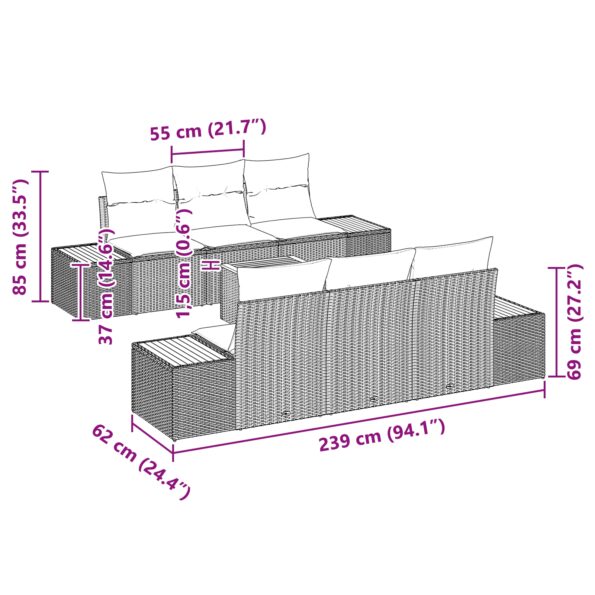 7-dielna záhradná pohovka so vankúšmi čierna poly ratan akácia, 2-miestna záhradná pohovka so skladovaním a vankúšmi čierna poly ratan – Obrázok 11