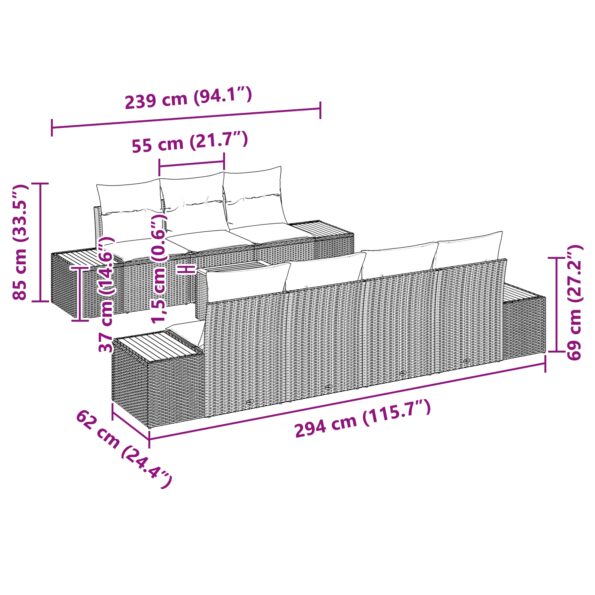 vidaXL 8-dielna záhradná súprava gauča s vankúšmi Béžová poly ratanová akácia – Obrázok 11