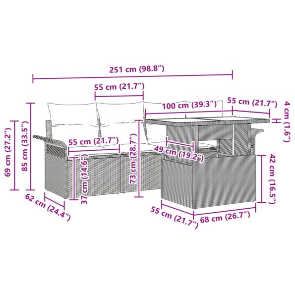 vidaXL 5-dielna súprava záhradnej sedačky s vankúšmi Svetlosivý poly ratan – Obrázok 13
