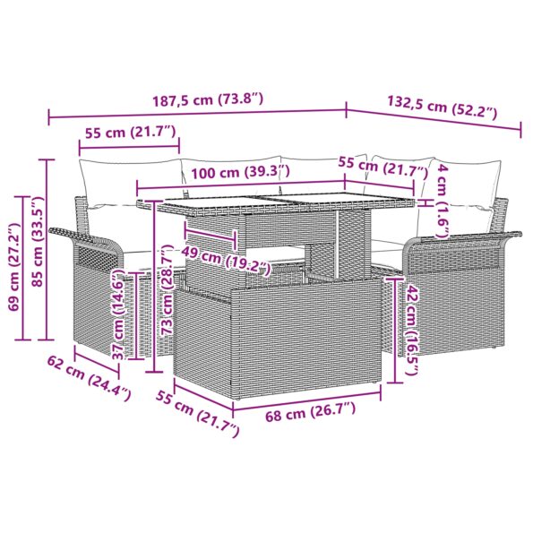 3357011_9.jpg vidaXL 5-dielny záhradný gaučový set s vankúšmi Hnedý polyratan – Obrázok 9