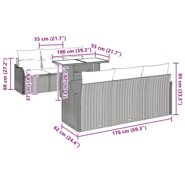 vidaXL 7-dielna záhradná súprava gaučov s vankúšmi svetlosivý polyratan – Obrázok 13