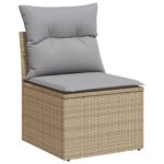 vidaXL 9-dielny Záhradný Gaučový Set s Vankúšmi Béžový Poly Ratan – Obrázok 5