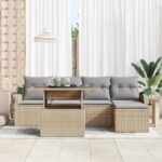 vidaXL 6-dielna súprava záhradnej pohovky s vankúšmi Béžová Poly Ratan – Obrázok 3