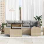 vidaXL 6-dielna záhradná súprava pohoviek s vankúšmi Béžová Poly Ratan – Obrázok 3