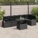 vidaXL 7-dielny záhradný sofa set s vankúšmi čierne poly ratan