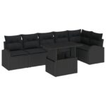vidaXL 7-dielny záhradný sofa set s vankúšmi čierne poly ratan – Obrázok 2