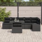 vidaXL 7-dielny záhradný sofa set s vankúšmi čierne poly ratan – Obrázok 3
