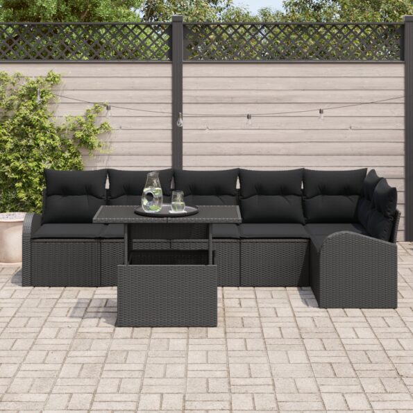 vidaXL 7-dielny záhradný sofa set s vankúšmi čierne poly ratan – Obrázok 3