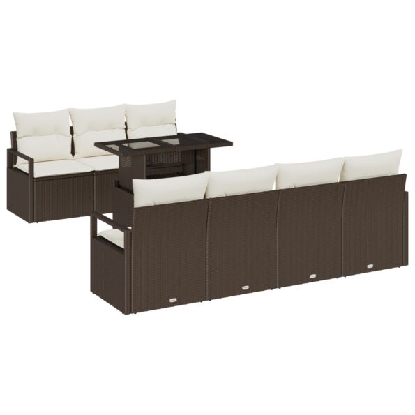 vidaXL 8 kusová súprava záhradného gauča s vankúšmi hnedý poly ratan – Obrázok 2