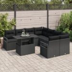 vidaXL 9-dielny záhradný gaučový set s vankúšmi čierny poly ratan – Obrázok 3