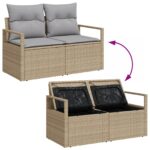 vidaXL 11-dielny záhradný gaučový set s vankúšmi Béžový poly ratan – Obrázok 11