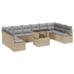 vidaXL 11-dielny záhradný gaučový set s vankúšmi Béžový poly ratan – Obrázok 2