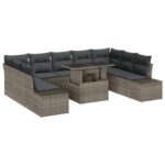 vidaXL 10-dielny záhradný sofa set s vankúšmi sivý poly ratan – Obrázok 2