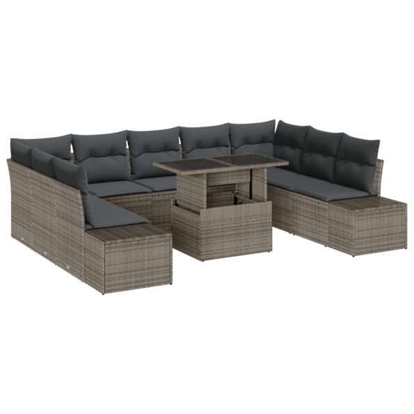 vidaXL 10-dielny záhradný sofa set s vankúšmi sivý poly ratan – Obrázok 2