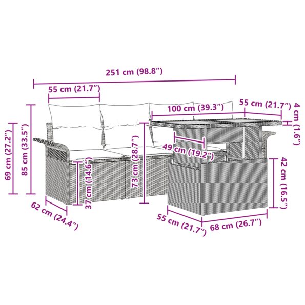 vidaXL 5-dielna záhradná súprava gaučov s vankúšmi čierny polyratan – Obrázok 13