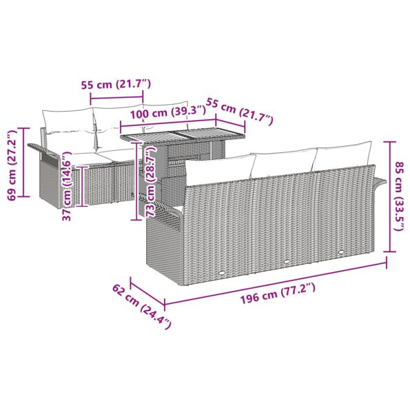 3358015_13.jpg vidaXL 7-dielny záhradný pohovkový set s vankúšmi sivý poly ratan – Obrázok 13