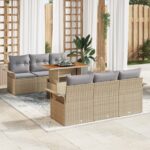 vidaXL 7-dielny záhradný gaučový set s vankúšmi Béžový Poly Ratan