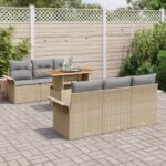 vidaXL 7-dielny záhradný gaučový set s vankúšmi Béžový Poly Ratan – Obrázok 3