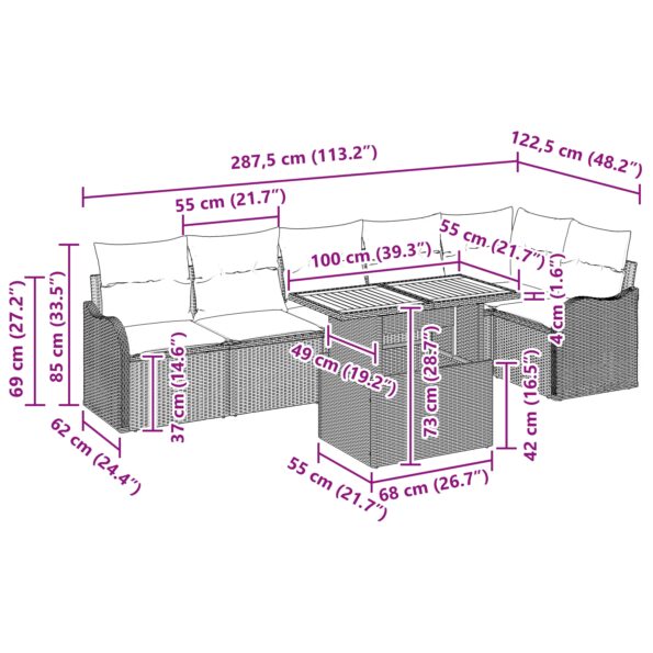 3358204_9.jpg vidaXL 7-dielna záhradná sedačka set s vankúšmi, sivá poly ratanová – Obrázok 9