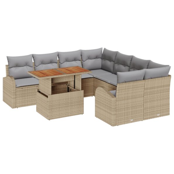 3358303_2.jpg vidaXL 9-dielny záhradný gaučový set s vankúšmi béžový poly ratan – Obrázok 2