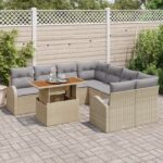 vidaXL 9-dielny záhradný gaučový set s vankúšmi béžový poly ratan – Obrázok 3