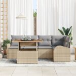 vidaXL Súprava 6 kusov záhradnej pohovky s vankúšmi béžová polyratan – Obrázok 3