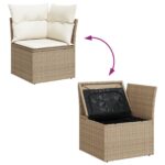 vidaXL 6-dielny záhradný gauč set s vankúšmi Béžový Poly Ratan – Obrázok 13