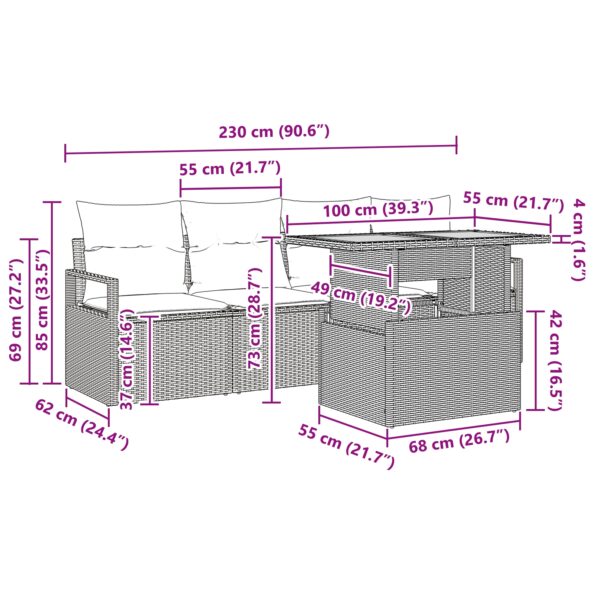 vidaXL 5-dielna záhradná pohovka so vankúšmi čierna poly ratan – Obrázok 13