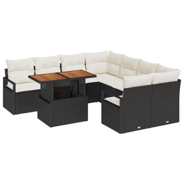 3358427_2.jpg vidaXL 9-dielny záhradný gaučový set s vankúšmi čierny poly ratan – Obrázok 2