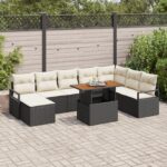 vidaXL 9-dielny záhradný sofa set s vankúšmi čierny poly ratan
