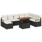 vidaXL 9-dielny záhradný sofa set s vankúšmi čierny poly ratan – Obrázok 2