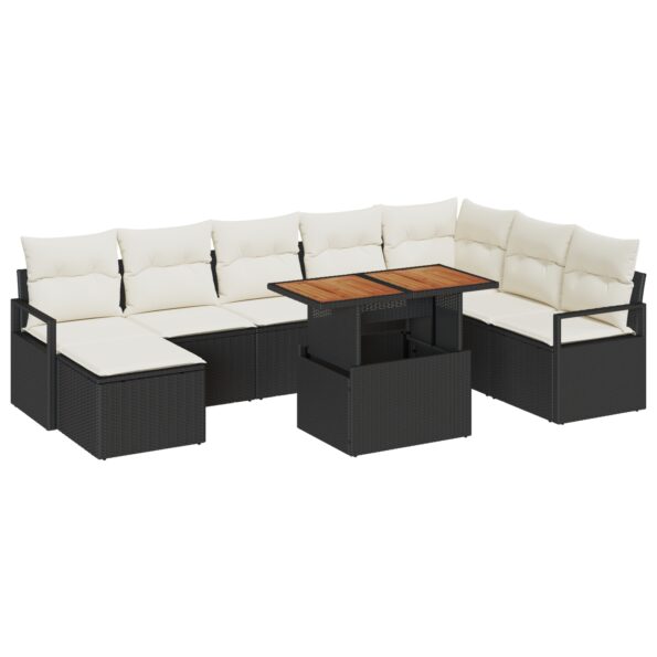 vidaXL 9-dielny záhradný sofa set s vankúšmi čierny poly ratan – Obrázok 2
