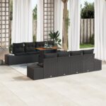 vidaXL 7-dielny záhradný sofa set s vankúšmi, čierny polyratan