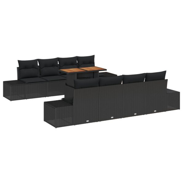 vidaXL 7-dielny záhradný sofa set s vankúšmi, čierny polyratan – Obrázok 2