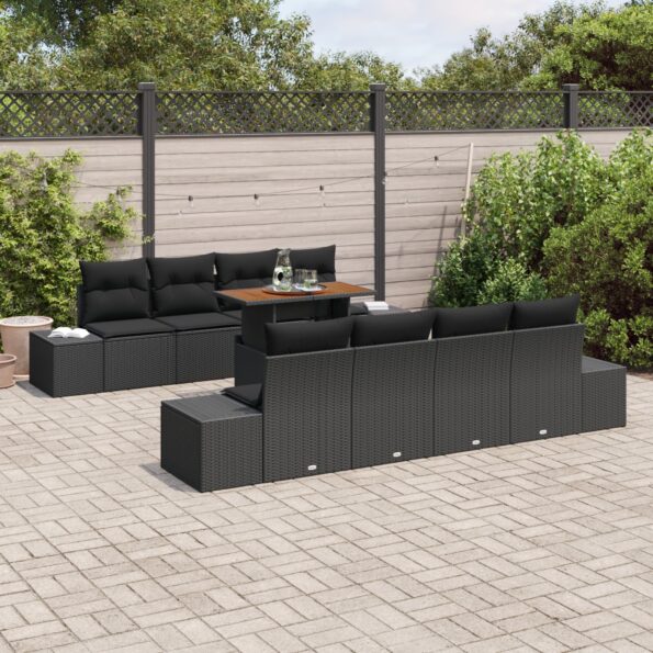 vidaXL 7-dielny záhradný sofa set s vankúšmi, čierny polyratan – Obrázok 3