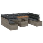 vidaXL 10-dielny záhradný gaučový set s vankúšmi šedý poly ratan – Obrázok 2