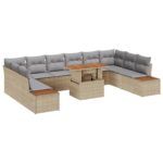 vidaXL 11-kusový záhradný pohovkový set s vankúšmi béžový poly ratan – Obrázok 2