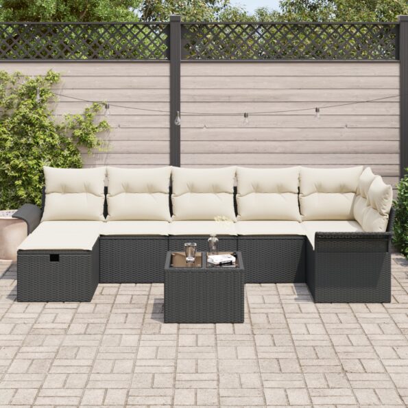 vidaXL 8-dielna sada záhradnej pohovky s vankúšmi čierny poly ratan – Obrázok 3