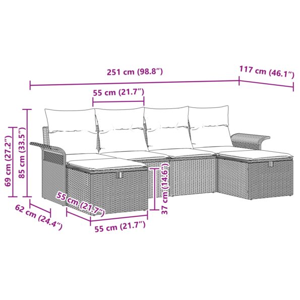 3358917_9.jpg vidaXL 6-dielny záhradný pohovkový set s vankúšmi Hnedý Poly Ratan – Obrázok 9