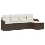 vidaXL 5-dielna záhradná pohovka s vankúšmi Hnedá Poly Ratan – Obrázok 2