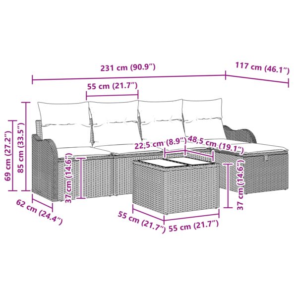 vidaXL 6-dielna súprava záhradných pohoviek s vankúšmi Béžová Polyratan – Obrázok 10