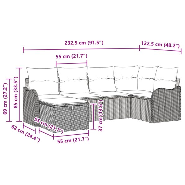 vidaXL 6-dielna záhradná pohovka so vankúšmi svetlosivá poly ratan – Obrázok 10